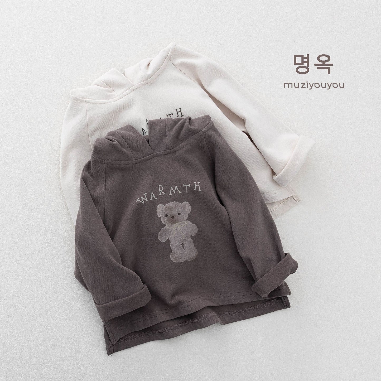 キッズ ベア レター プリント フード付き 長袖Tシャツ【mh0014181】
