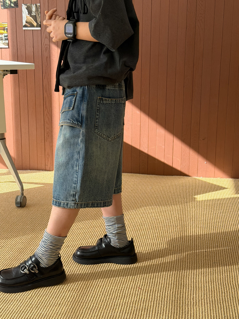 Asymmetric Waist Denim Shorts