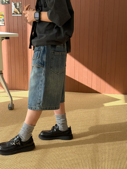 Asymmetric Waist Denim Shorts