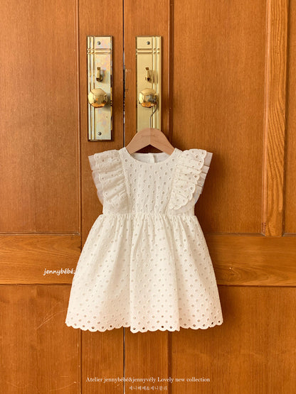 Eyelet Cotton Romper Dress コットン レース フリル袖 ロンパース ドレス【mh0012549】