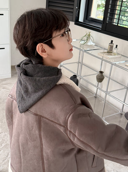 フェイクムートンジャケット キッズ ボア 厚手 ラペル フェイクレザー アウター【mh0011677】