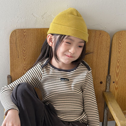 キッズ ボーダー ワンポイントタグ ショルダーフラップ 長袖Tシャツ【mh0014548】