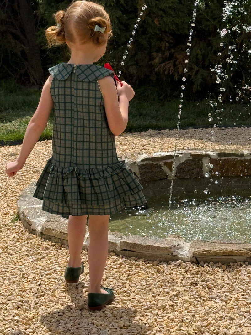 Plaid Sleeveless Doll Collar Dress チェック ノースリーブワンピース【mh0013245】