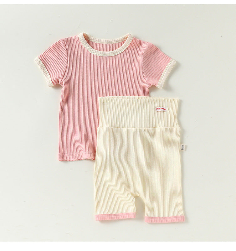 Ribbed Short Sleeve Set リブ 半袖Tシャツ ハーフパンツ【mh0013034】