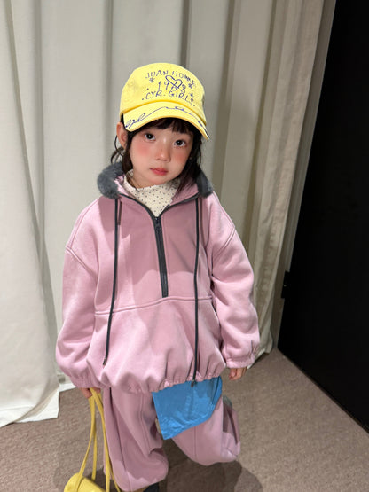 Children's Set 2026 Winter Girls' Fur Collar Patchwork Fleece-Lined Two-Piece Set, Loose Casual Style by Mo Xiao Meng【mh0014696】