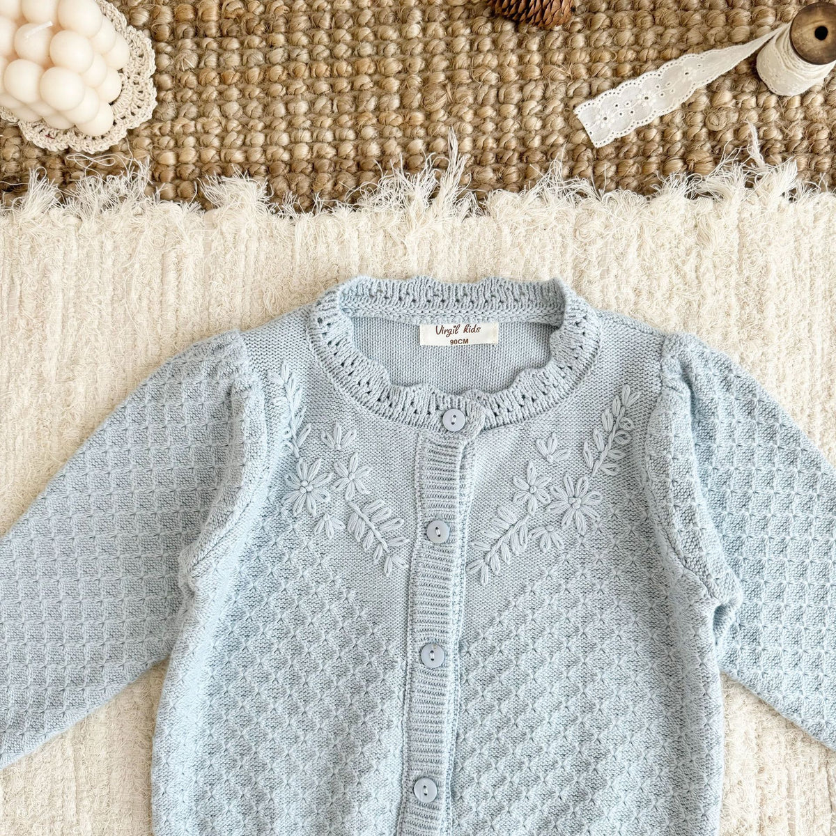 キッズ フラワー 刺繍 ニット カーディガン【mh0014612】