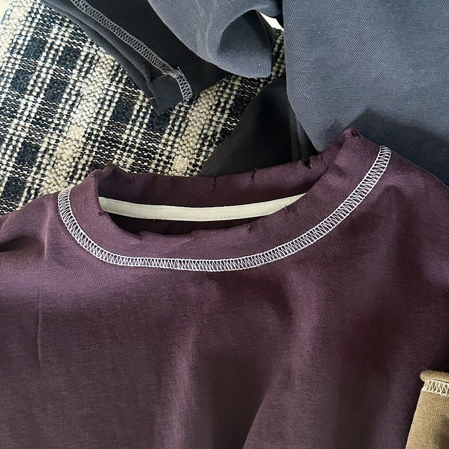 Kids' Distressed Stitch Loose Crewneck Long Sleeve T-Shirt [mh0014304]