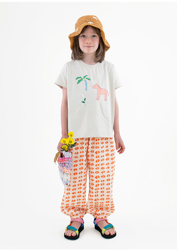 Pantalones Largos con Puños de Gasa y Rayas Geométricas【mh0013214】
