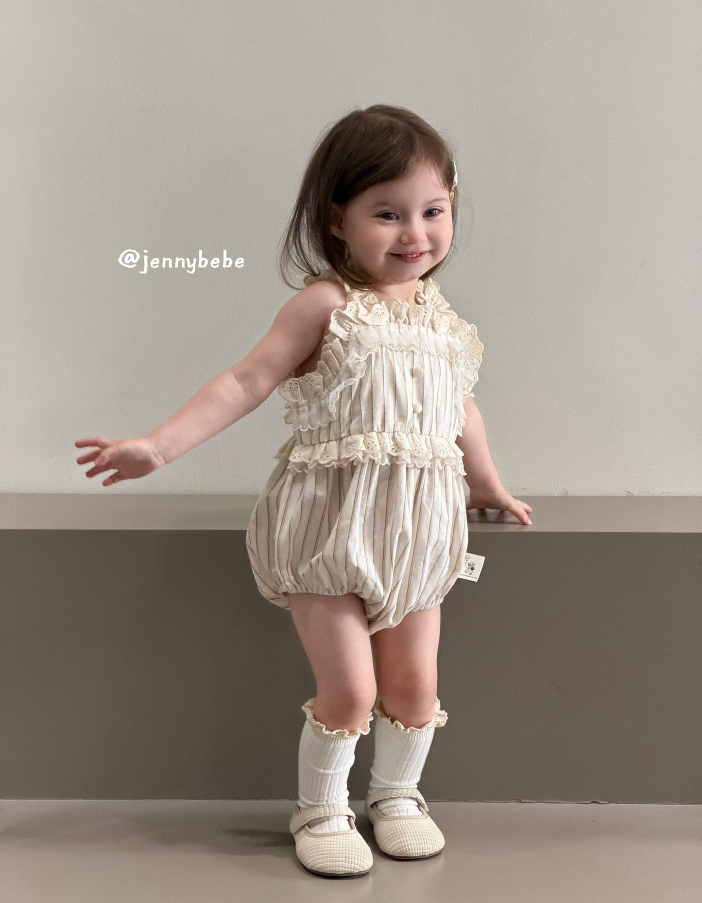 Stripe Lace Romper ストライプ レース ロンパース【mh0012532】
