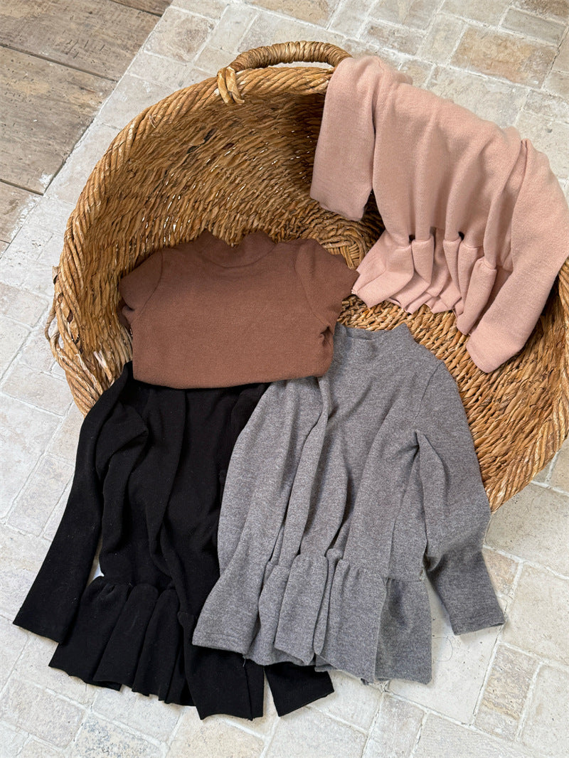 長袖トップス ペプラムフリル ハイネック シンプル 裏起毛【mh0011621】