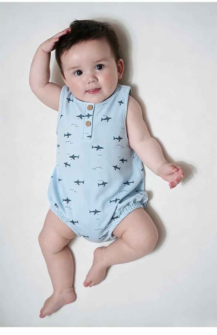 Graphic Print Sleeveless Romper マリン ダイヤ ノースリーブロンパース【mh0013039】