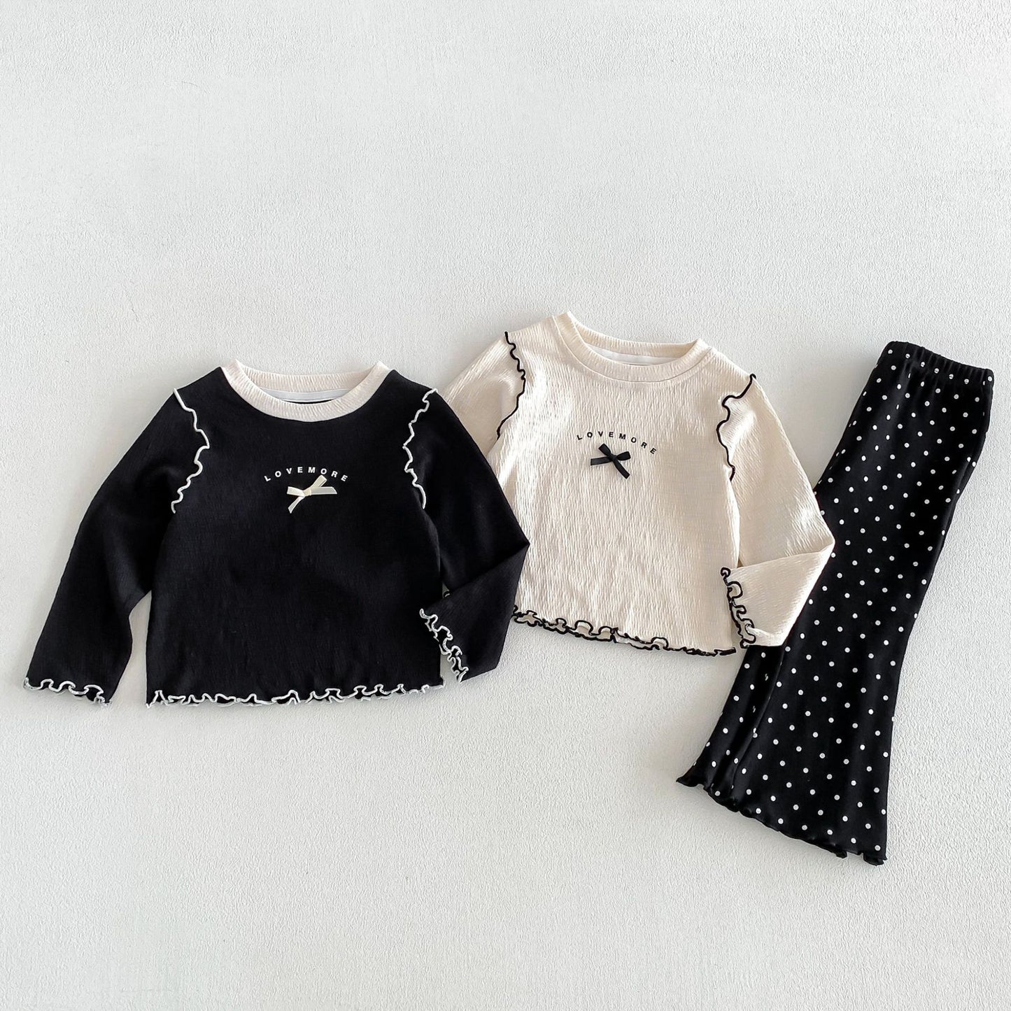 キッズ ロゴプリント メローフリル リボンステッチ 長袖Tシャツ フレアパンツ【mh0014048】