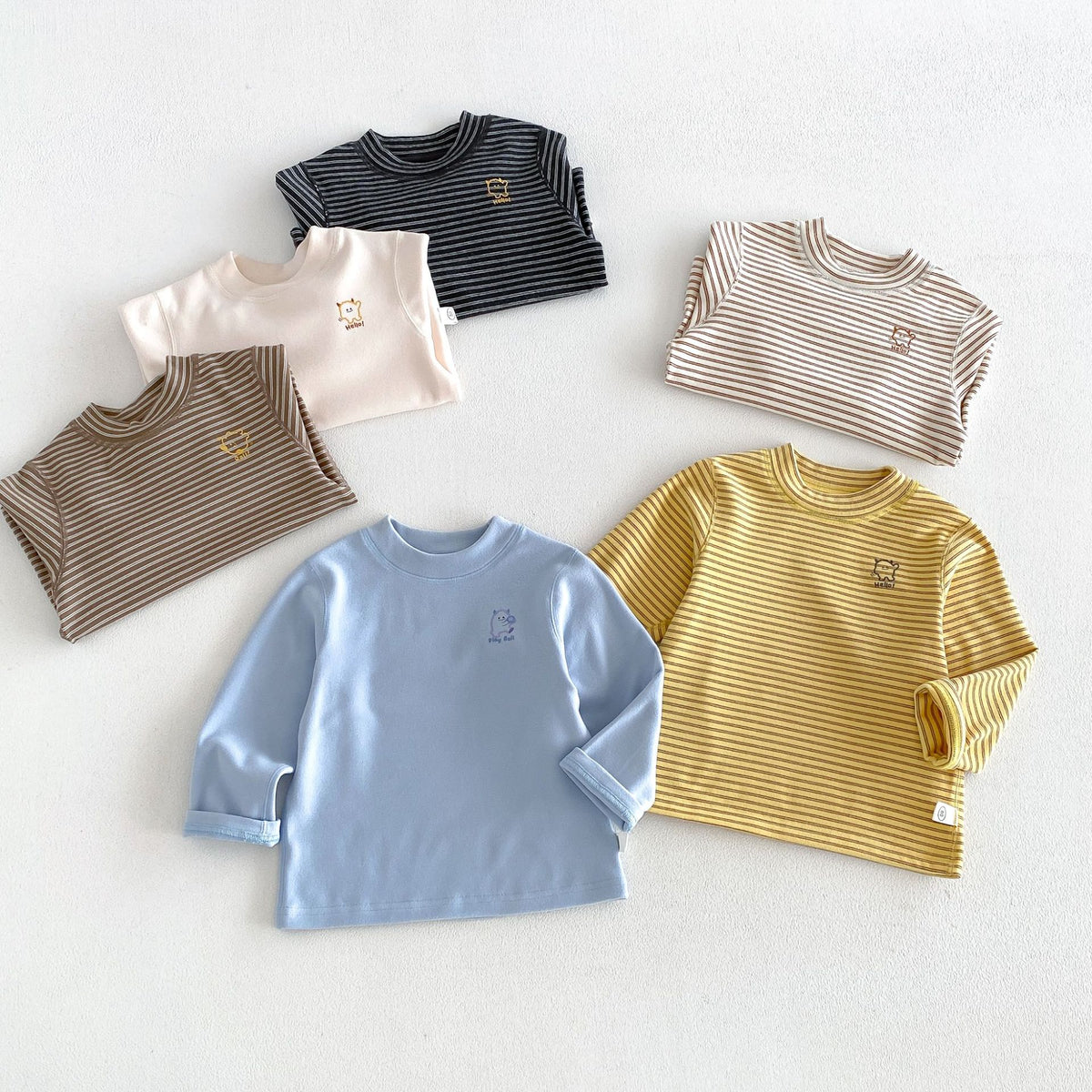 キッズ ボーダー ワンポイント刺繍 長袖Tシャツ / イージー ロングパンツ【mh0014771】