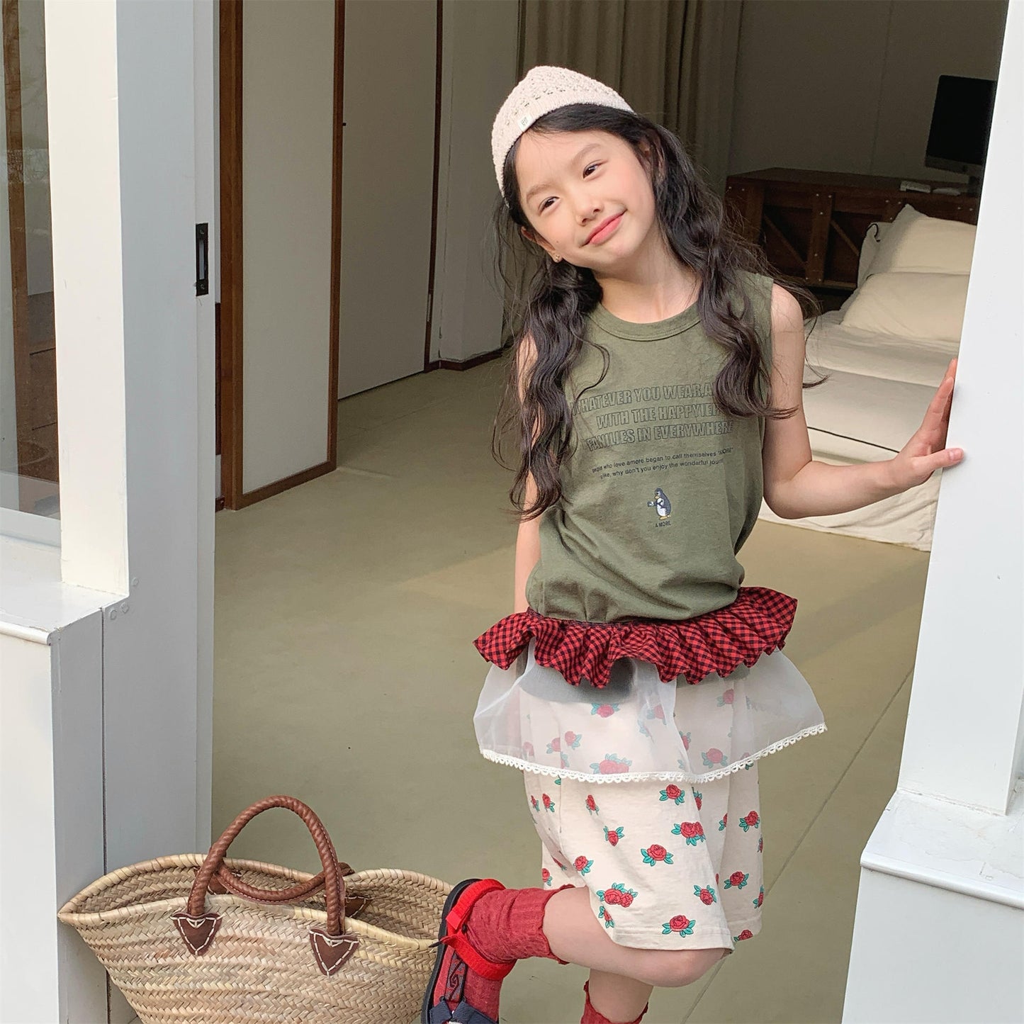 Rose Flower Graphic Cotton Skirt ローズ プリント コットン スカート【mh0012653】