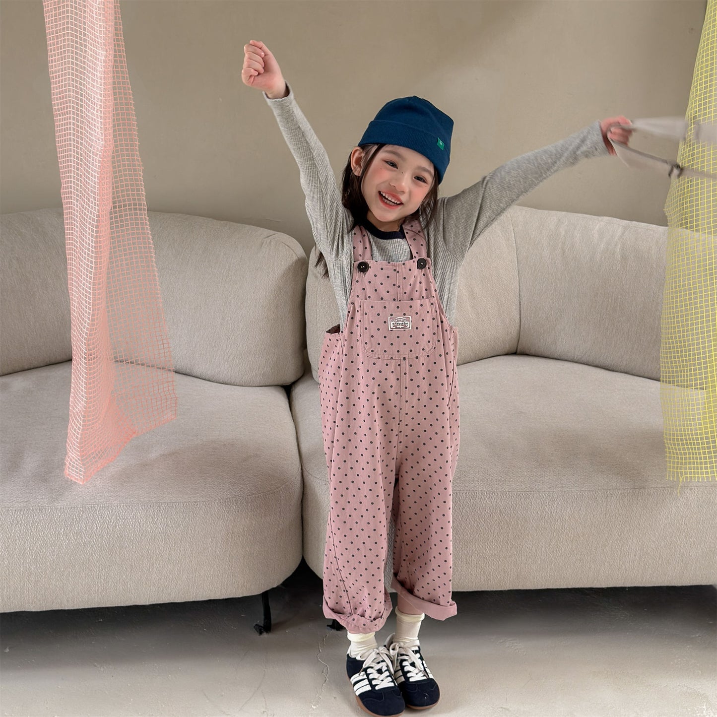 Kids' Polka Dot & Check Pocket Overalls [mh0014053]