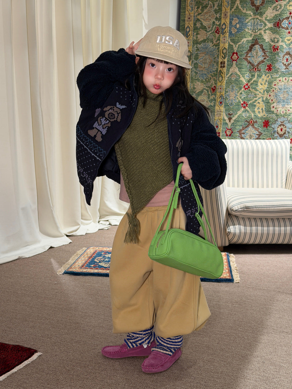 Children's jacket 2026 girls' winter thickened quilted zip-up jacket, children's corduroy patchwork sweater with cute accents【mh0014697】