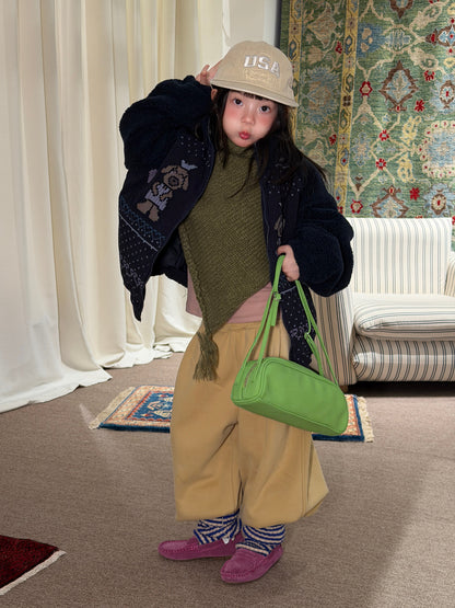 Children's jacket 2026 girls' winter thickened quilted zip-up jacket, children's corduroy patchwork sweater with cute accents【mh0014697】