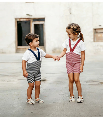 High Waisted Suspender Cotton Shorts Gingham Suspender Half Pants [mh0012782]