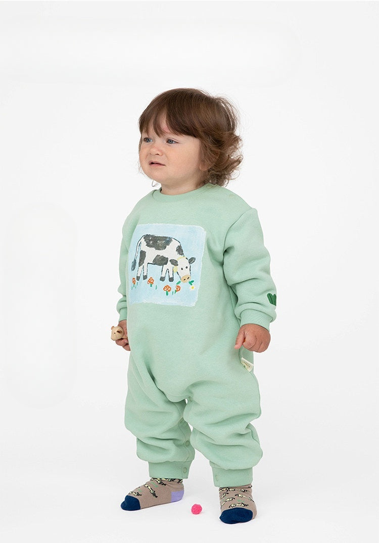Mameluco estampado holgado con forro polar para bebé [mh0014193]