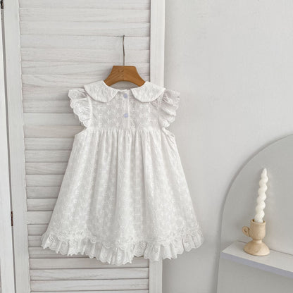Lace Trim Doll Collar Romper Dress ラッフル ロンパース ミモレ丈ワンピース【mh0013160】
