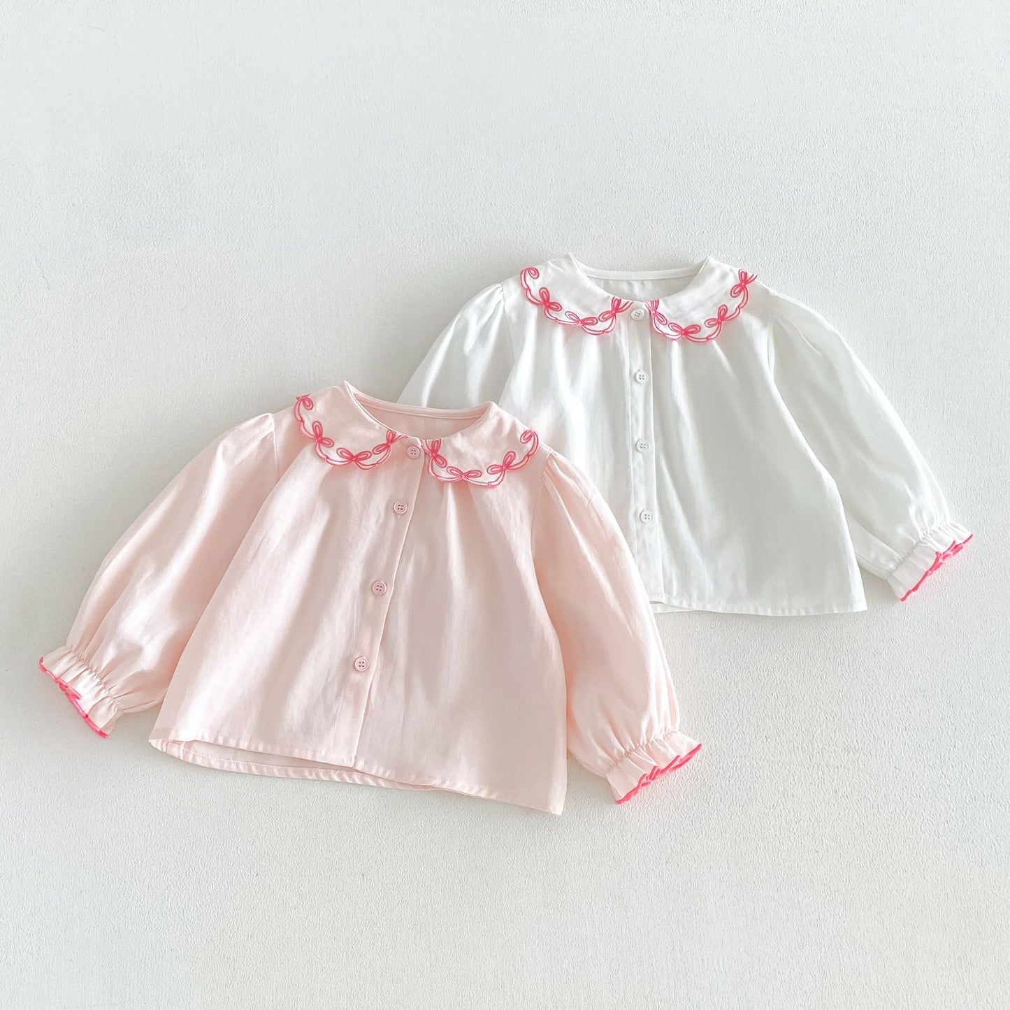 Blusa de manga larga para niños con cuello con volantes y ribetes 【mh0014047】
