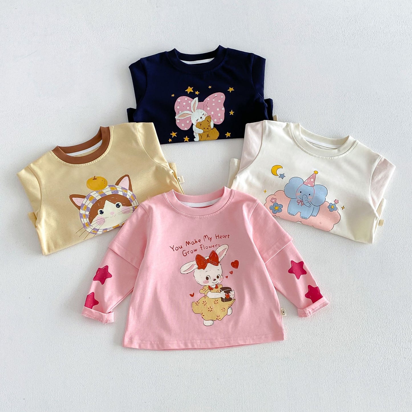 Camiseta de manga larga efecto doble capa con personajes infantiles para niños【mh0014041】