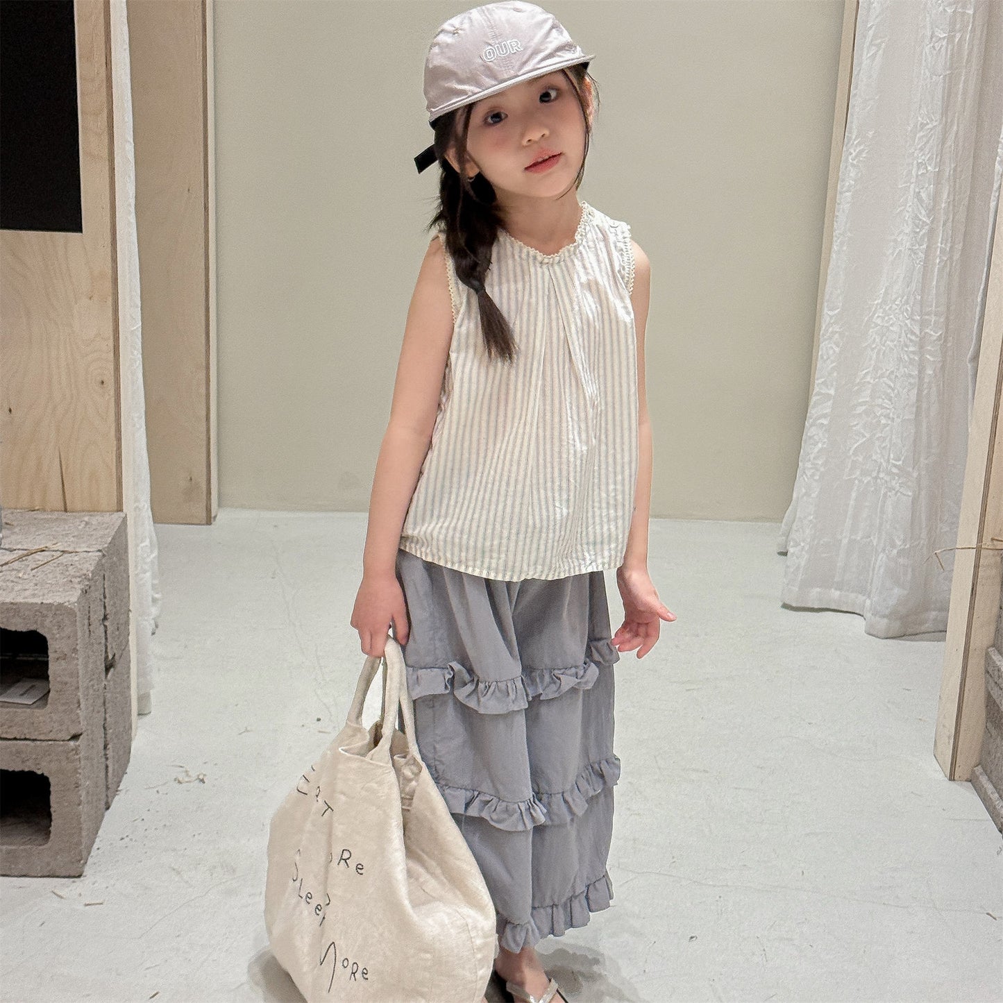 Striped Sleeveless Tank Top ストライプ ノースリーブブラウス【mh0013229】
