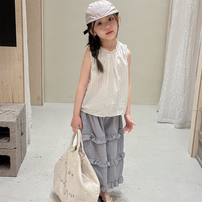 Striped Sleeveless Tank Top ストライプ ノースリーブブラウス【mh0013229】
