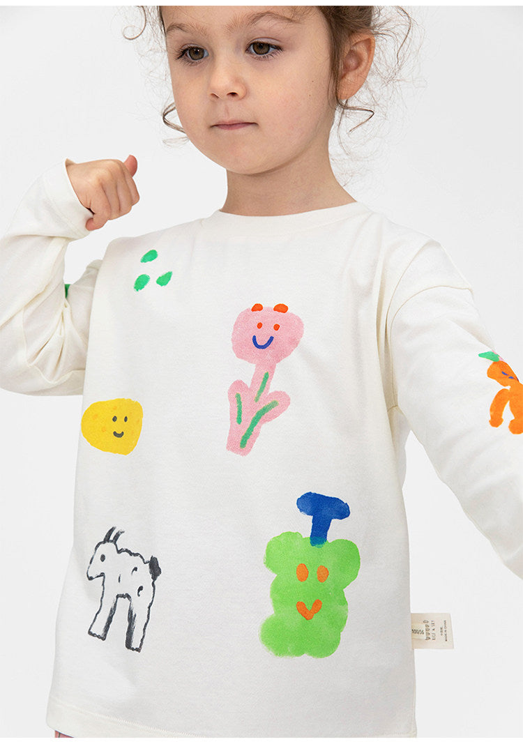Camiseta de manga larga holgada con hombros caídos y estampado infantil [mh0014201]