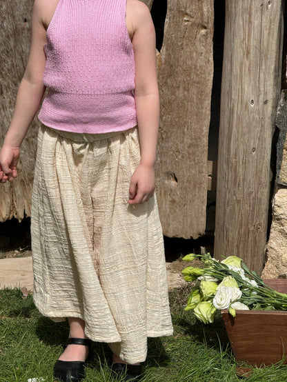 Textured Cotton Linen Culottes ドット シンプル ロングガウチョパンツ【mh0012822】