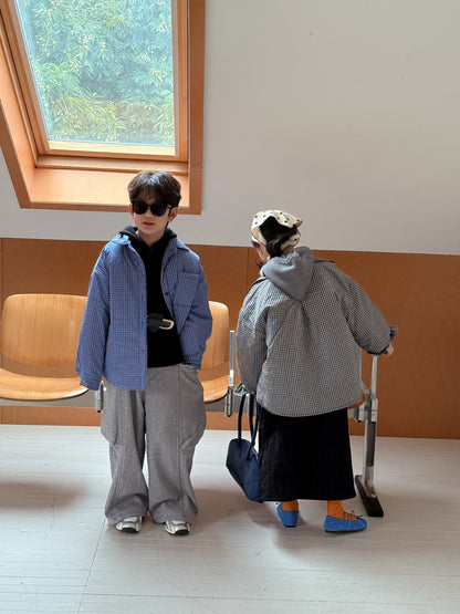 シャツジャケット キッズ チェック柄 中綿 厚手 ルーズフィット カジュアル アウター【mh0011673】