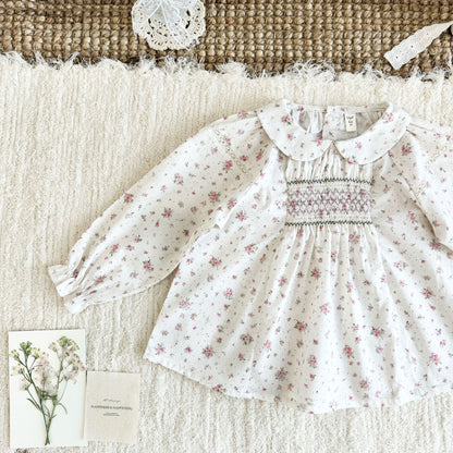 Kids' Floral Smock Ruffled Long-Sleeve Blouse【mh0014610】