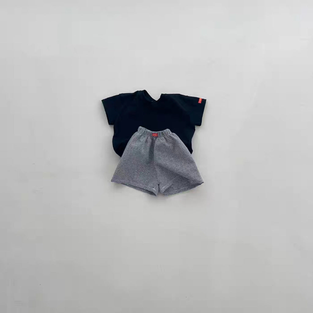 Solid Plaid ShortSleeves Shorts Set チェック 半袖Tシャツ ショートパンツ セット【mh0013269】