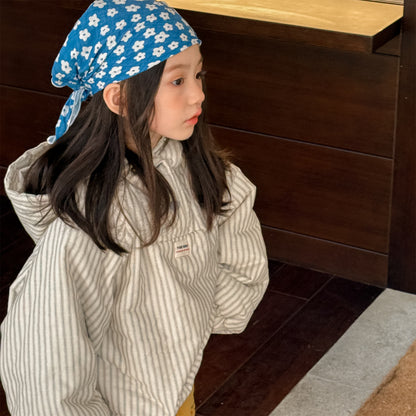 パフジャケット フーディ ストライプ プルオーバー アウター 中綿【mh0011613】