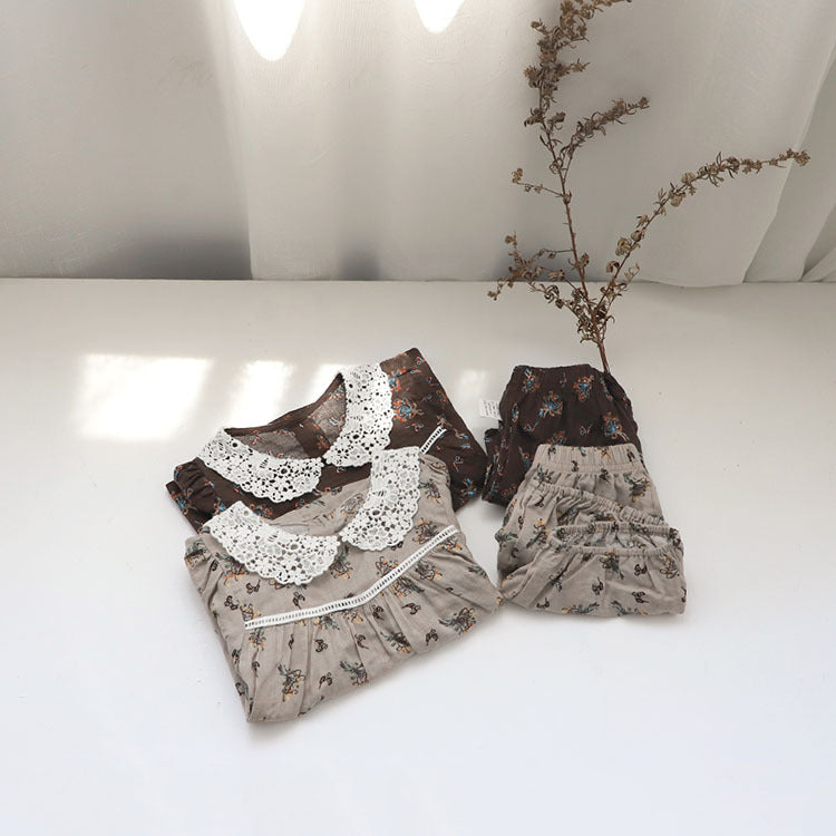 Floral Lace Collar Set - Small Floral Short-Sleeved Tunic Set 【mh0012695】