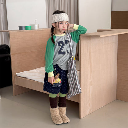 キッズ ナンバープリント 配色ラグランスリーブ 長袖Tシャツ【mh0014560】