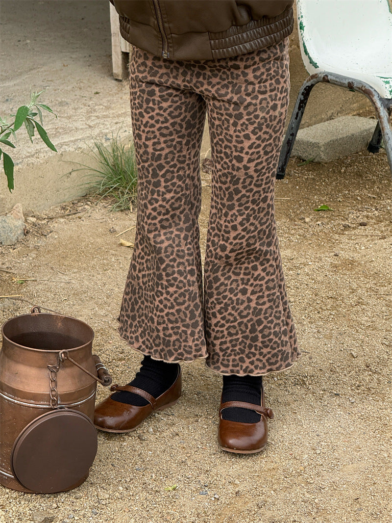 フレアパンツ 裏起毛 レオパード アニマル カジュアル ボトムス【mh0011618】