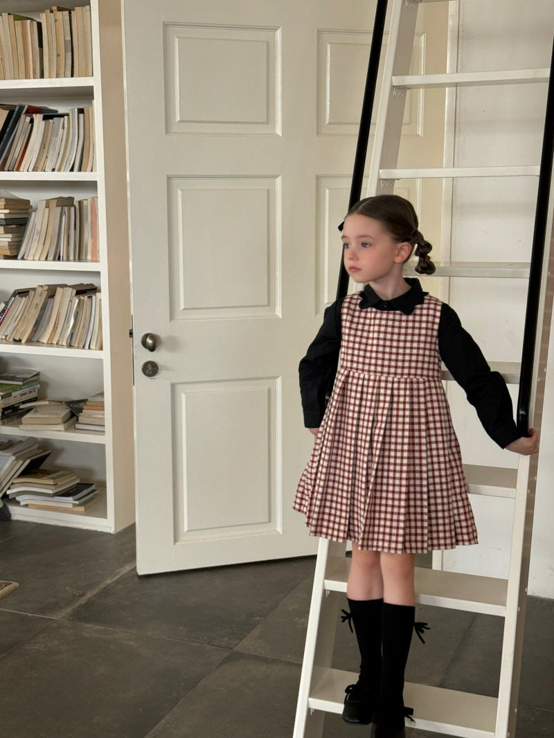 Kids' Plaid Pleated Sleeveless Jumper Dress
