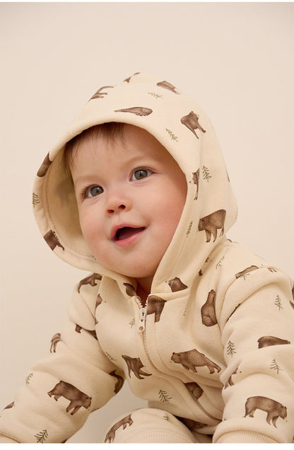 長袖ジャンプスーツ フーディジップアップ クマ柄 裏起毛【mh0011714】