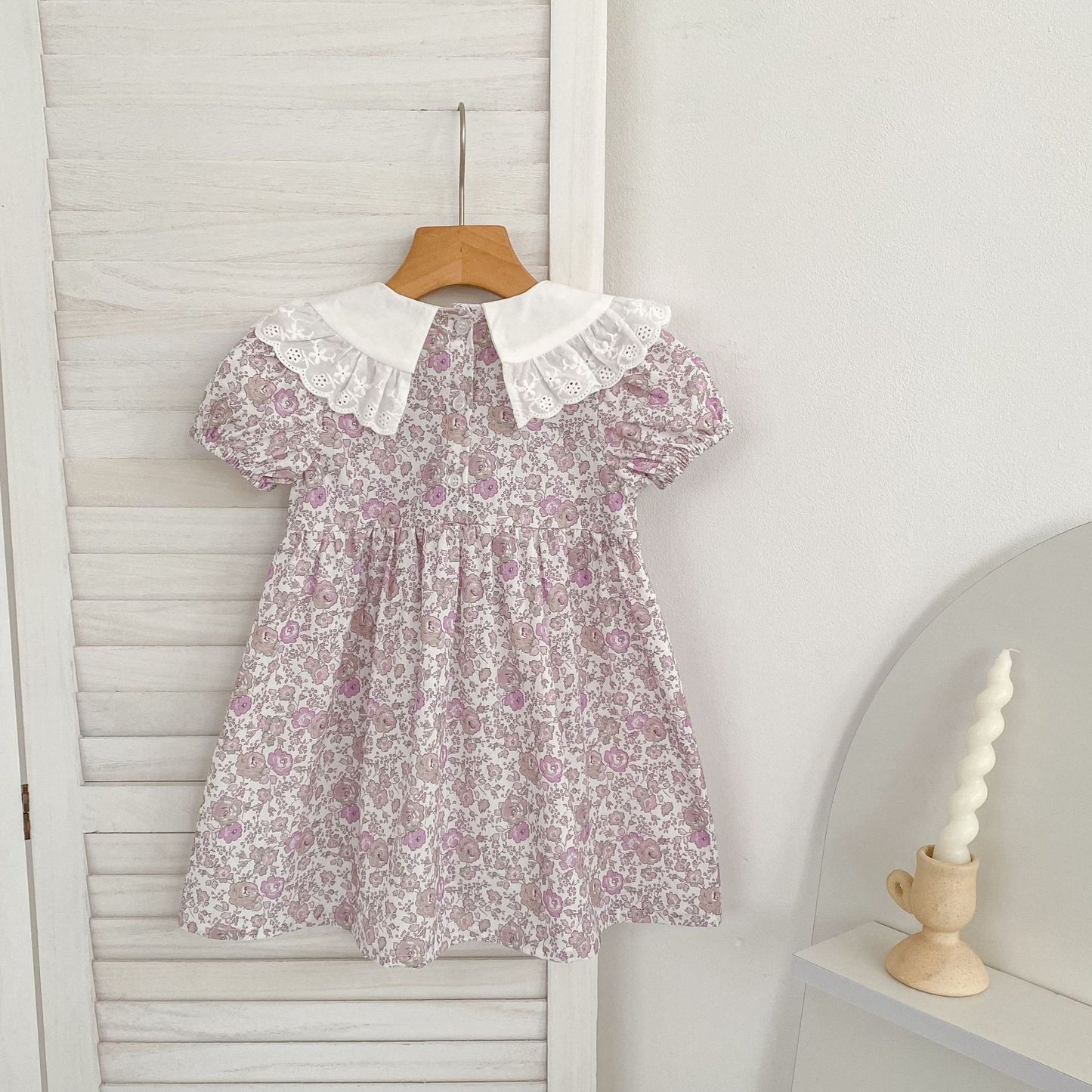 Floral Lace Collar Dress Romper Vestido con cuello de volantes y mangas cortas Mameluco de manga corta【mh0013156】