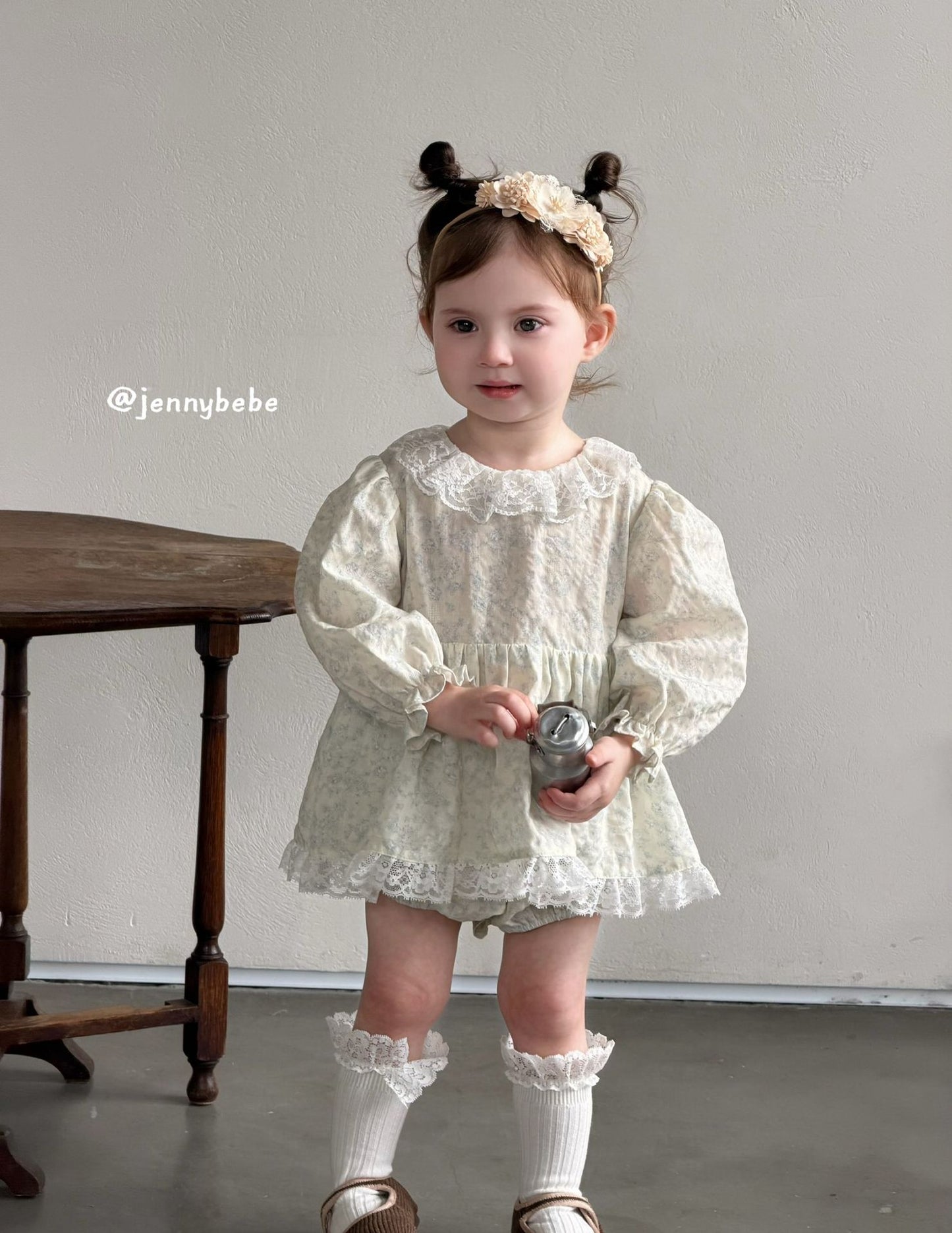 Floral Lace Collar Cotton Romper 花柄 コットン レース 襟付き ロンパース【mh0012556】