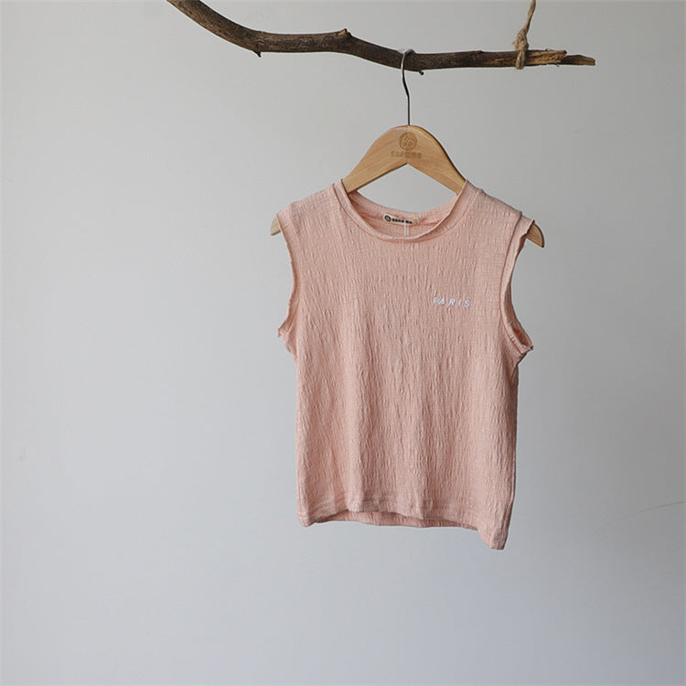 Paris Embroidered Textured Cotton Vest 刺繍 ノースリーブTシャツ【mh0012628】