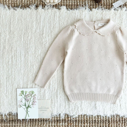 Jersey de punto para niños con cuello redondo, volantes, borde festoneado y calados [mh0014616]