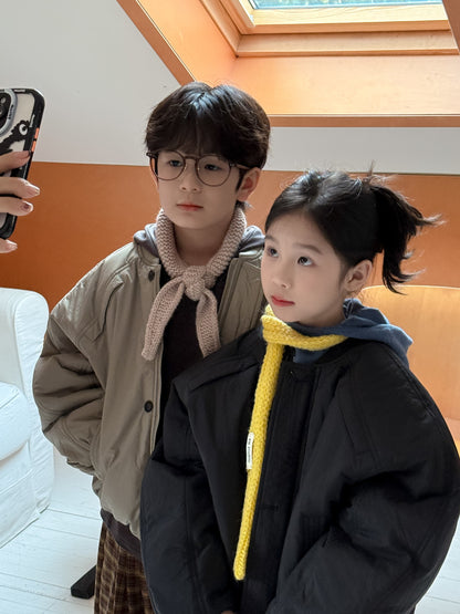 ブルゾンジャケット キッズ 中綿 厚手 ラウンドネック ショート丈 オーバーサイズ アウター【mh0011666】