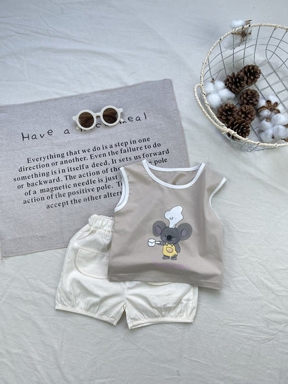 Conjunto de camiseta sin mangas y pantalones cortos con gráfico de Koala Chef | Set de camiseta sin mangas y pantalones cortos de animales【mh0012924】