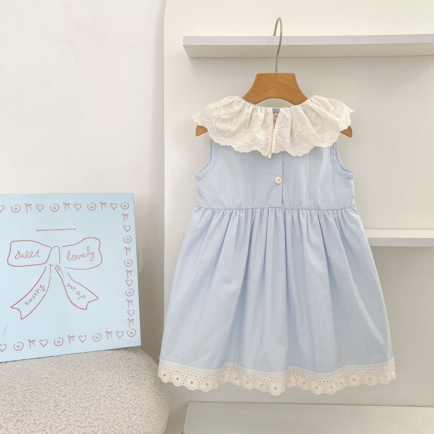 Vestido midi tipo pelele con cuello de encaje con volantes【mh0013162】