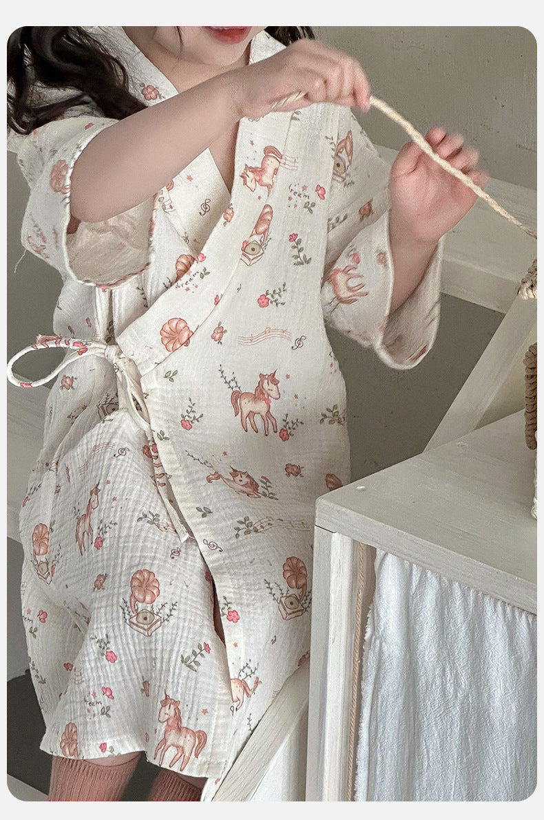 Printed Cotton Gauze Yukata Bathrobe [mh0012598]