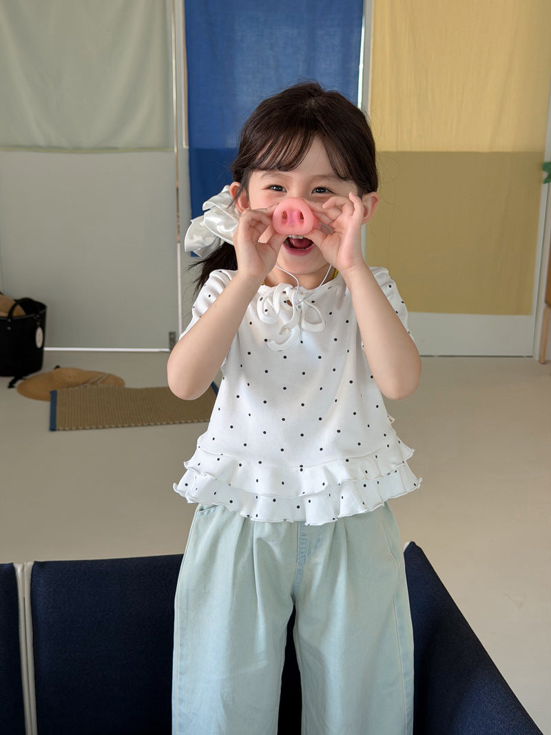 Polka Dot Tiered Ruffle T-Shirt ドット柄 半袖Tシャツ【mh0013118】
