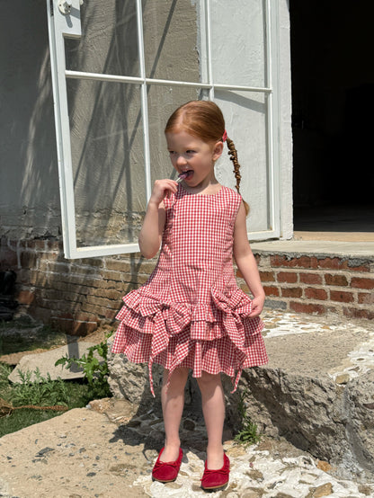 Tiered Ruffle Plaid Sundress ギンガムチェック ノースリーブワンピース【mh0012802】