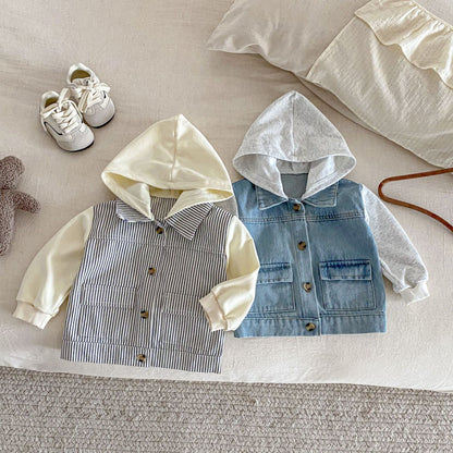 Hooded Striped Denim Layered Jacket ストライプ フード デニム ジャケット【mh0012720】